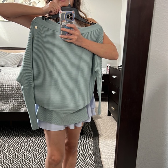 River Island Off the shoulder Knit Sweater Dress S Teal Light Blue Mini Skirt - Picture 11 of 11